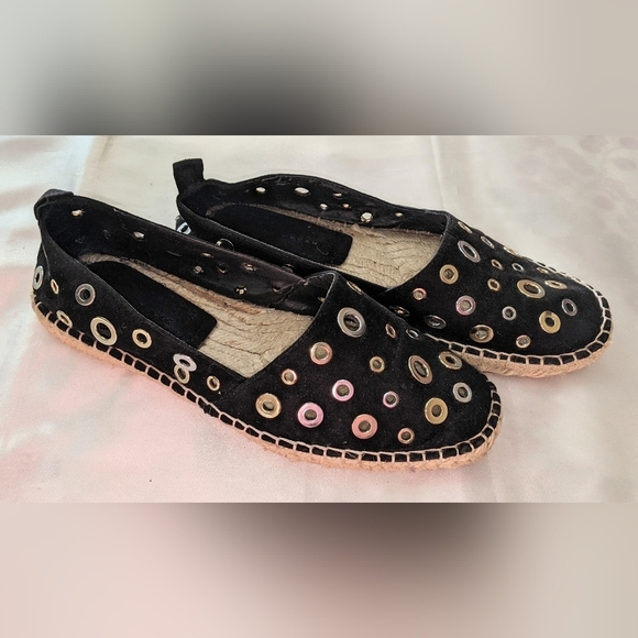 Zara Woman Black Espadrilles w/ Silver And Gold Grommets Size 6 US 36 EU - Picture 2 of 7